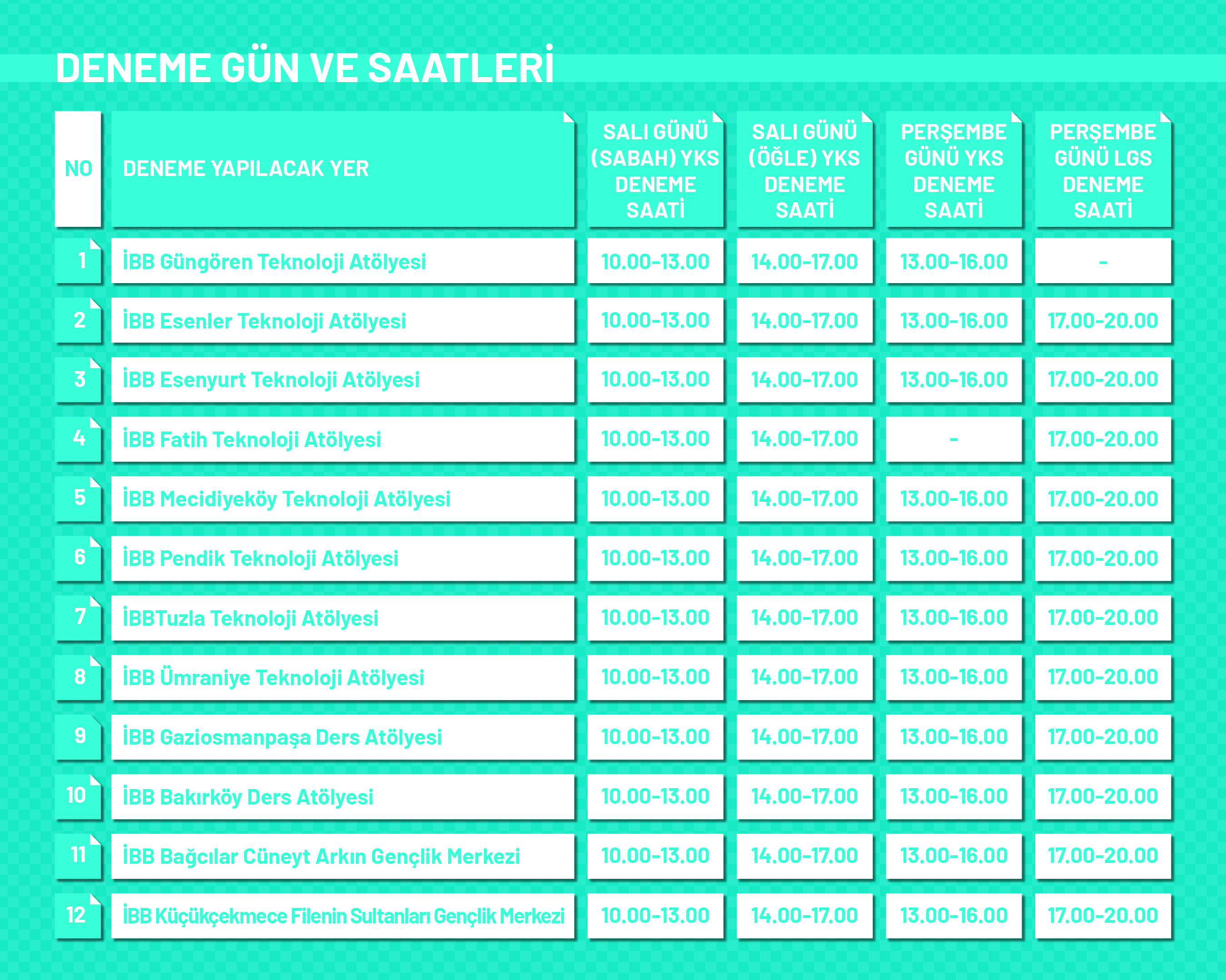 Deneme Gün ve Saatleri